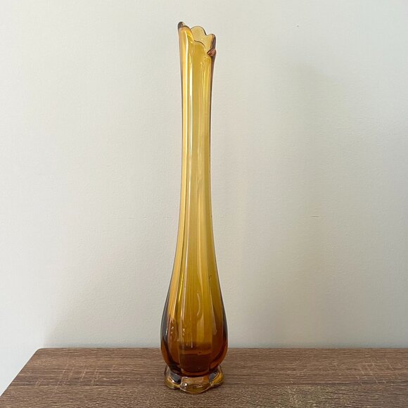 Vintage LE Smith Swung Glass Amber Vase | EUC - MCM | Fenton Anchor Hocking - Picture 1 of 4